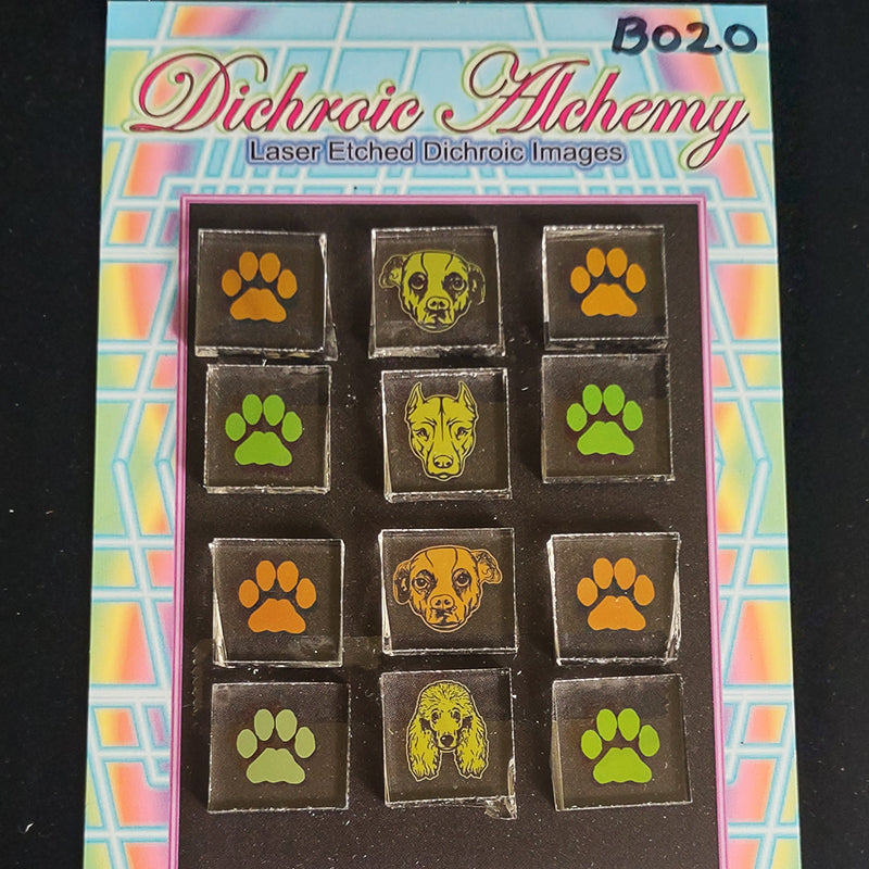 B020: Dog Mix : 3/4 inch Boroimage Themepack COE33 Laser Etched Images for Flameworking