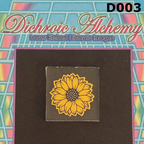 D003: Sunflower : 1.33 inch Boroimage COE33 Laser Etched Images for Flameworking. 