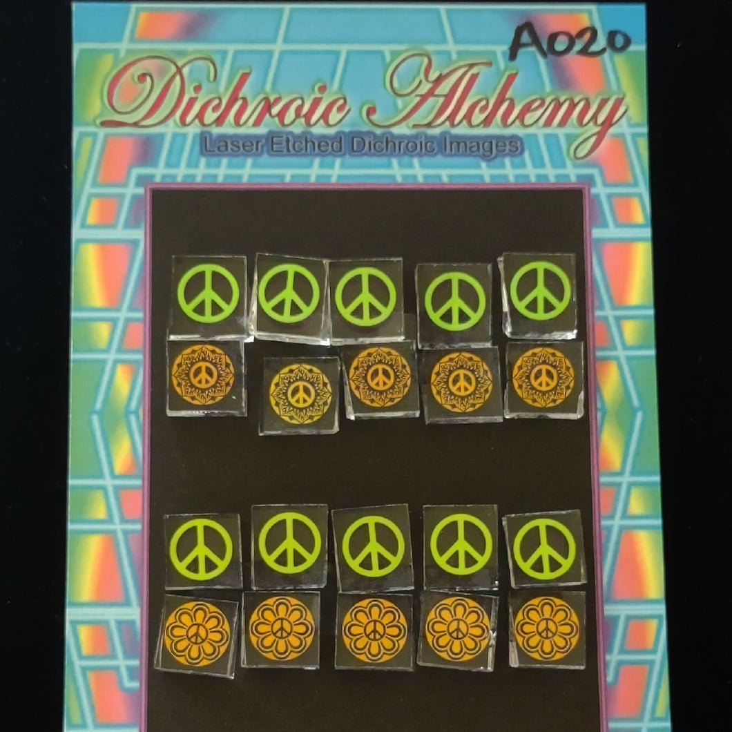 A020: Peace Signs 1/2 inch Boroimage Themepack COE33 Laser Etched Images for Flameworking.