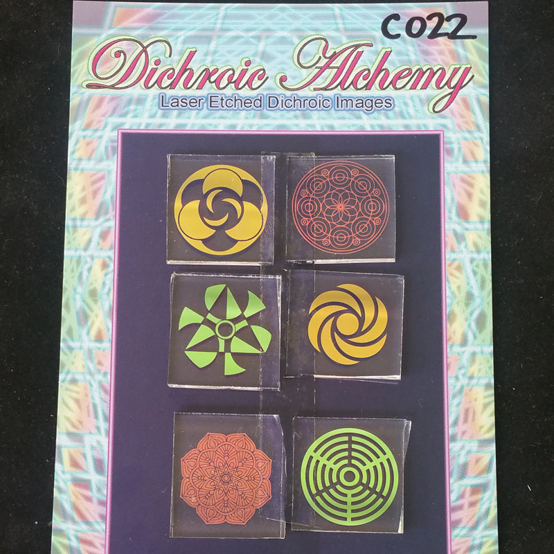 C022: Geometry Mix1 inch Boroimage Themepack COE33 Laser Etched Images for Flameworking. This pack contains 6 of the 1 inch chips (size C)