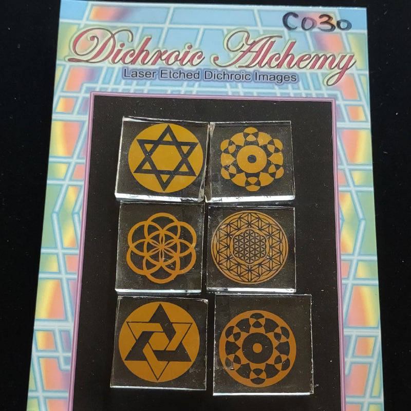 C030: Sacred Geometry 1 inch Boroimage Themepack COE33 Laser Etched Images for Flameworking.