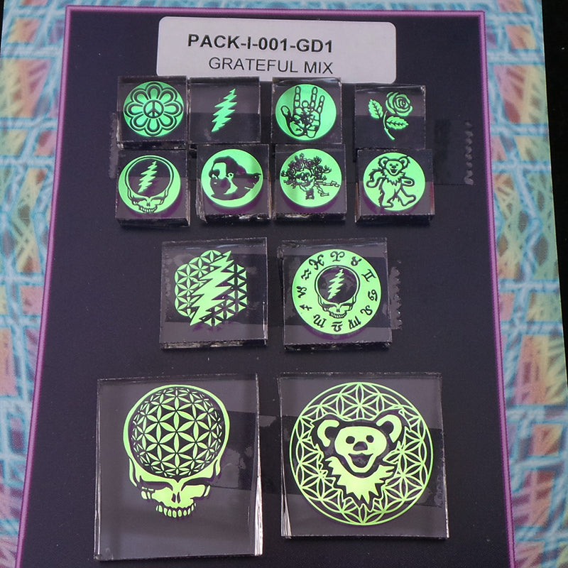 Themepack 001 - Grateful Mix : COE33 Laser Etched Images for Flameworking