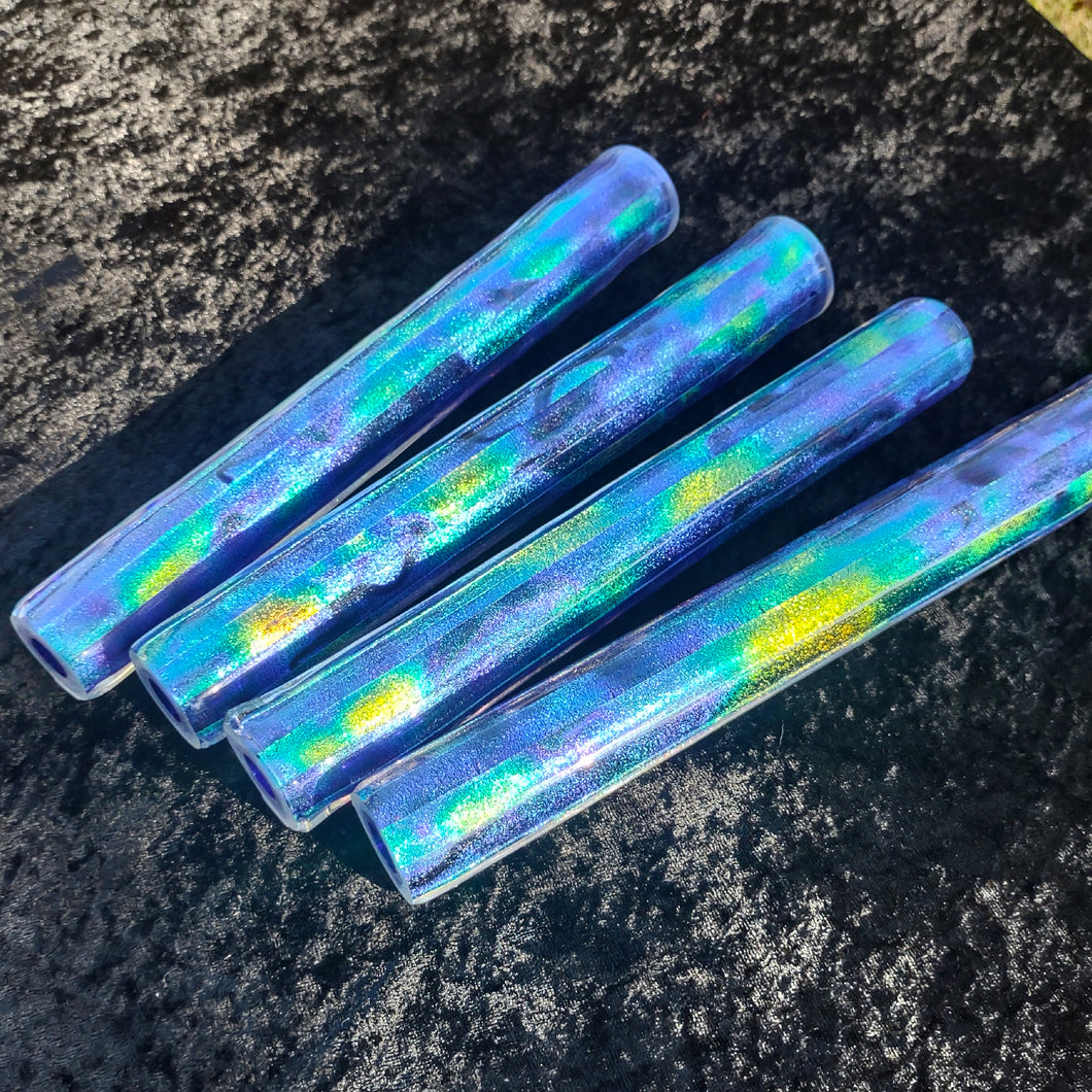 Green Blue Indigo mix spray on Cobalt Dichroic Tubing 34x9