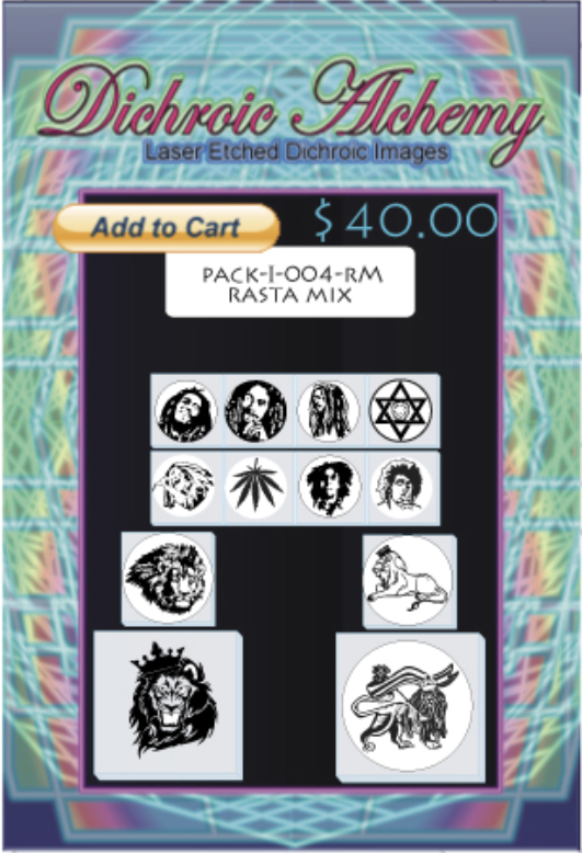 Rasta Mix : 004- RM - Boroimage Themepack COE33 Laser Etched Images for Flameworking