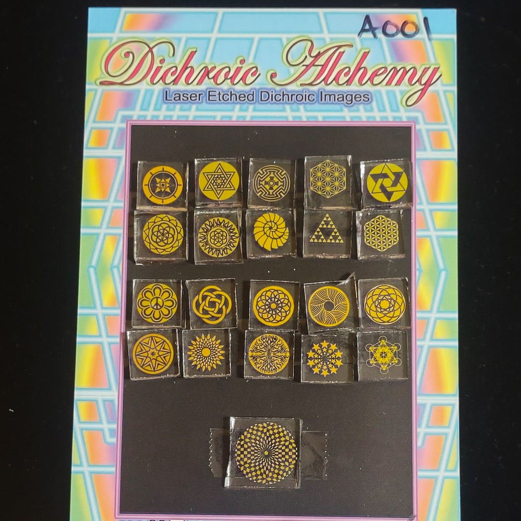 A001: Sacred and Radial Geometry. 1/2 inch Boroimage Themepack COE33 Laser Etched Images for Flameworking.