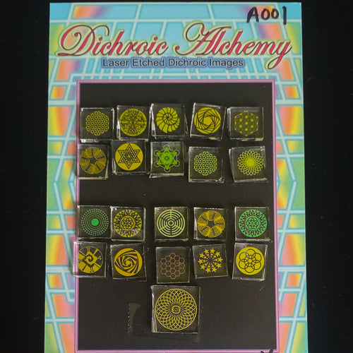 A001: Sacred and Radial Geometry. 1/2 inch Boroimage Themepack COE33 Laser Etched Images for Flameworking.