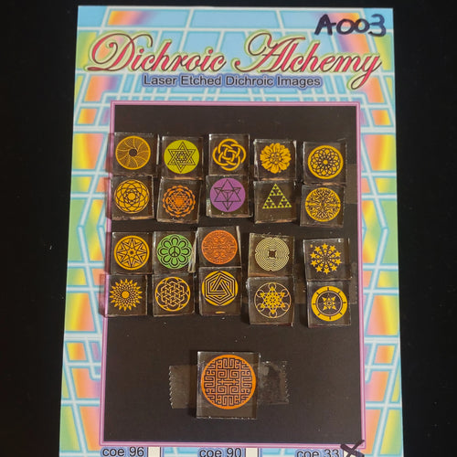 A003: Sacred and Radial Geometry. 1/2 inch Boroimage Themepack COE33 Laser Etched Images for Flameworking.