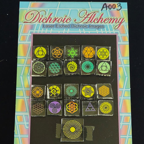 A003: Sacred and Radial Geometry. 1/2 inch Boroimage Themepack COE33 Laser Etched Images for Flameworking.