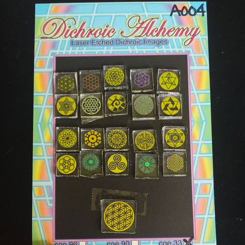 A004: Sacred and Radial Geometry. 1/2 inch Boroimage Themepack COE33 Laser Etched Images for Flameworking.