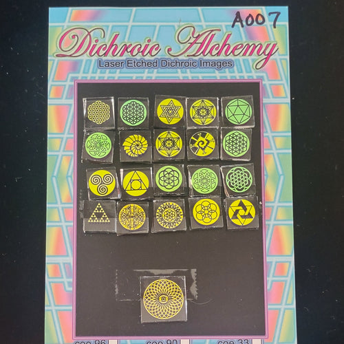 A007: Sacred and Radial Geometry. 1/2 inch Boroimage Themepack COE33 Laser Etched Images for Flameworking.