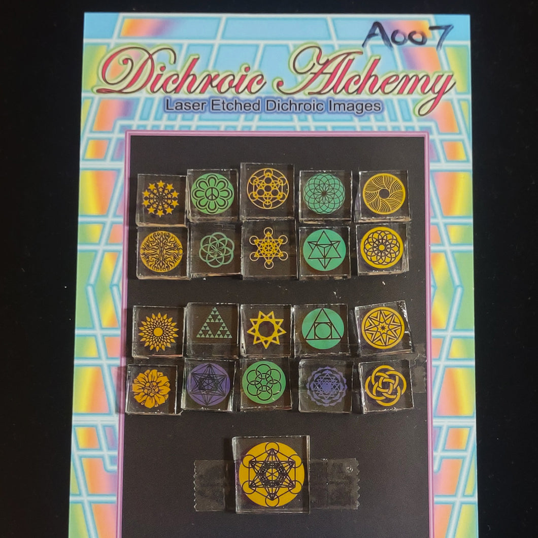 A007: Sacred and Radial Geometry. 1/2 inch Boroimage Themepack COE33 Laser Etched Images for Flameworking.