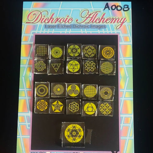 A008: Sacred and Radial Geometry. 1/2 inch Boroimage Themepack COE33 Laser Etched Images for Flameworking.