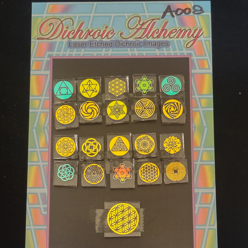 A008: Sacred and Radial Geometry. 1/2 inch Boroimage Themepack COE33 Laser Etched Images for Flameworking.