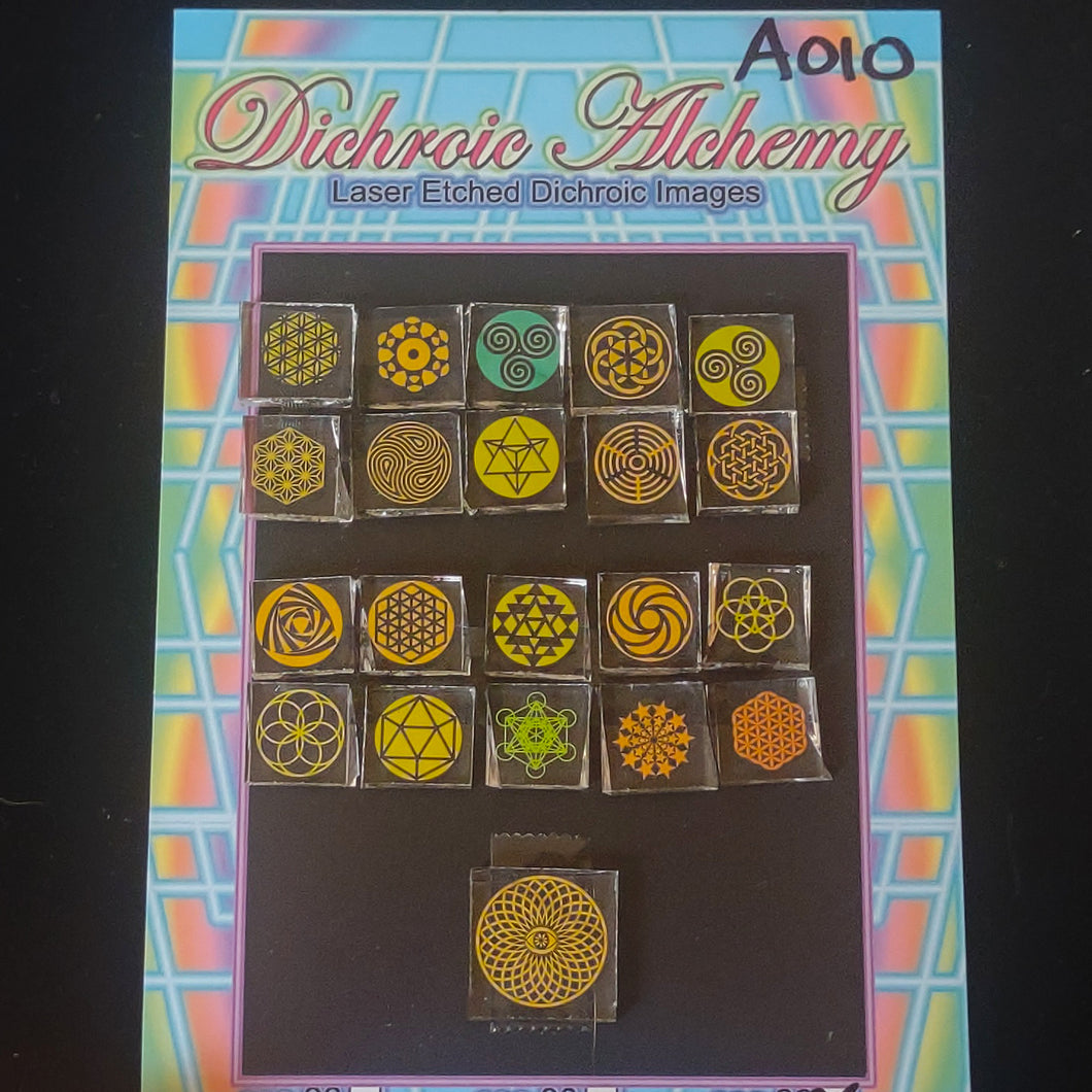 A010: Sacred and Radial Geometry. 1/2 inch Boroimage Themepack COE33 Laser Etched Images for Flameworking.