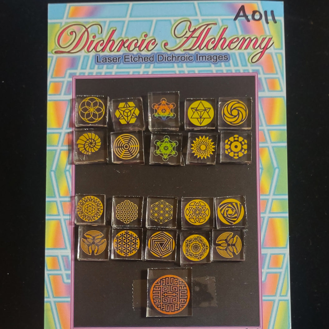 A011: Sacred and Radial Geometry. 1/2 inch Boroimage Themepack COE33 Laser Etched Images for Flameworking.