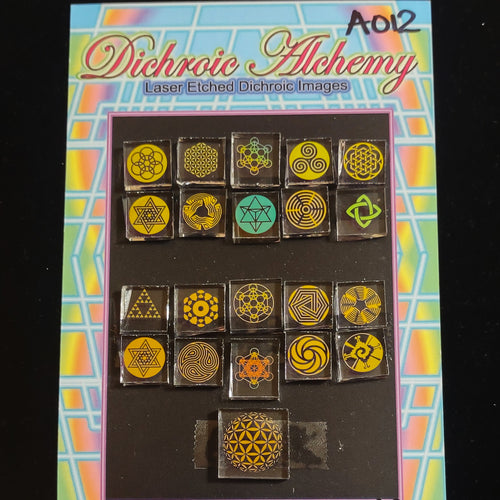 A012: Sacred and Radial Geometry. 1/2 inch Boroimage Themepack COE33 Laser Etched Images for Flameworking.