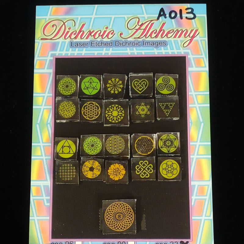 A013: Geometry 1/2 inch Boroimage Themepack COE33 Laser Etched Images for Flameworking.