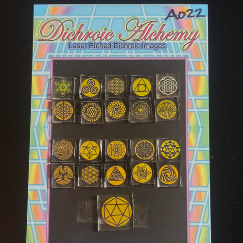 A022: Sacred and Radial Geometric Mix. 1/2 inch Boroimage Themepack COE33 Laser Etched Images for Flameworking