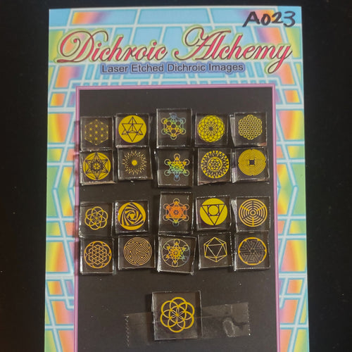 A023: Sacred and Radial Geometric Mix. 1/2 inch Boroimage Themepack COE33 Laser Etched Images for Flameworking