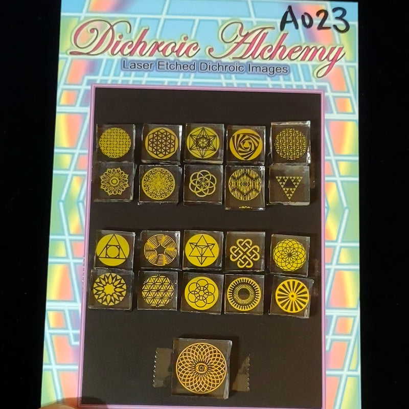 A023: Sacred and Radial Geometric Mix. 1/2 inch Boroimage Themepack COE33 Laser Etched Images for Flameworking