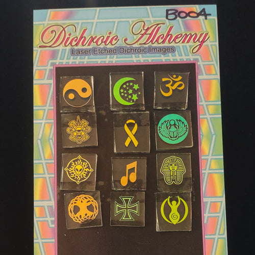 B004: Icon Assortment : 3/4 inch Boroimage Themepack COE33 Laser Etched Images for Flameworking. 