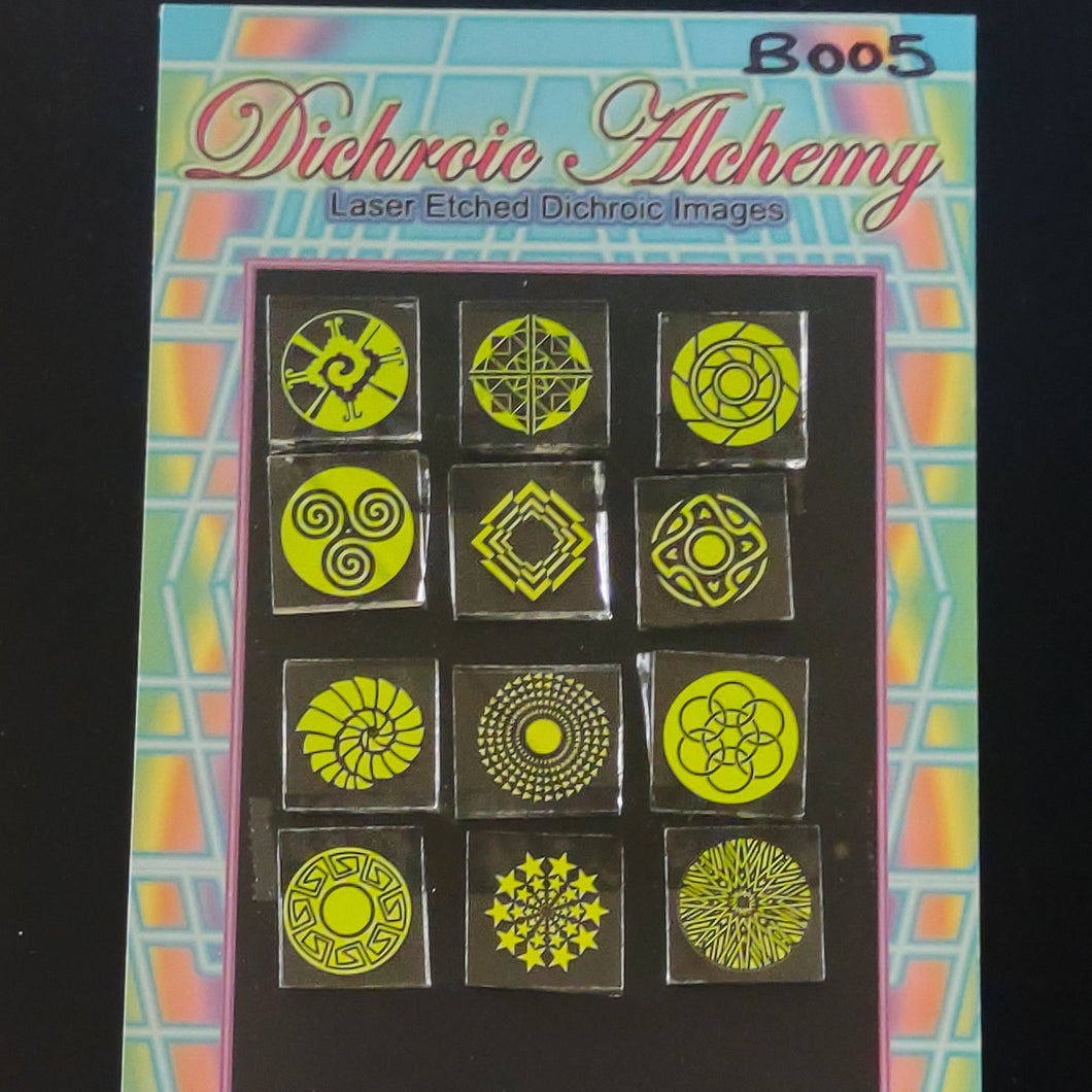B005: Geometry Mix : 3/4 inch Boroimage Themepack COE33 Laser Etched Images for Flameworking.&nbsp;