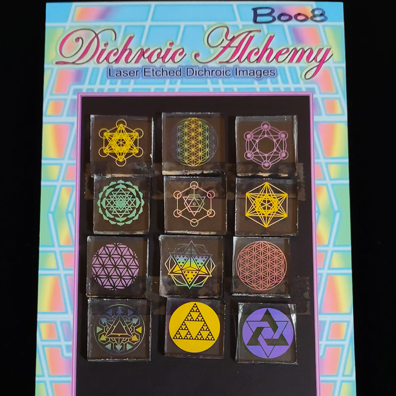 B008: Sacred Geometry Multicolor Mix : 3/4 inch Boroimage Themepack COE33 Laser Etched Images for Flameworking. (Copy)