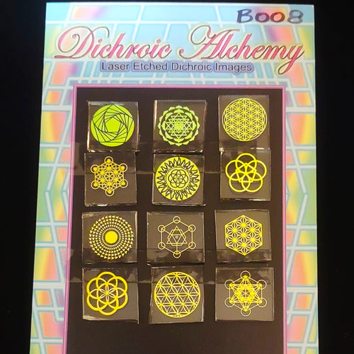 B008: Sacred Geometry Multicolor Mix : 3/4 inch Boroimage Themepack COE33 Laser Etched Images for Flameworking. (Copy)