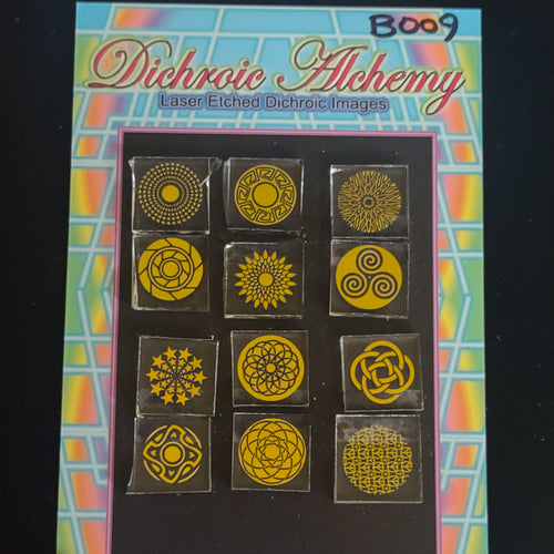 B009: Radial Geometry Mix : 3/4 inch Boroimage Themepack COE33 Laser Etched Images for Flameworking. (Copy) (Copy)