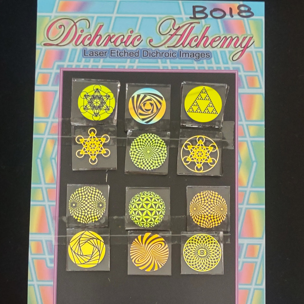 B018: Geometry and OpArt 3/4 inch Boroimage Themepack COE33 Laser Etched Images for Flameworking