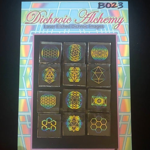 B023: Multicolor Sacred Geometry 3/4 inch Boroimage Themepack COE33 Laser Etched Images for Flameworking.