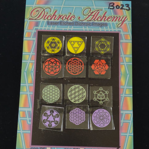 B023: Sacred Geometry 3/4 inch Boroimage Themepack COE33 Laser Etched Images for Flameworking.