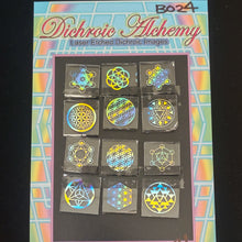 B024: Multicolor Sacred Geometry 3/4 inch Boroimage Themepack COE33 Laser Etched Images for Flameworking.