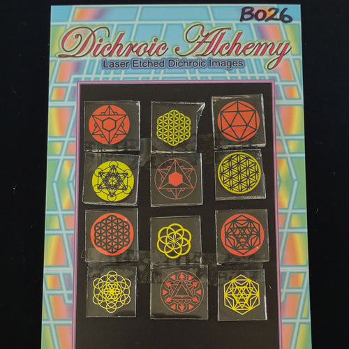 B026: Sacred Geometry 3/4 inch Boroimage Themepack COE33 Laser Etched Images for Flameworking.