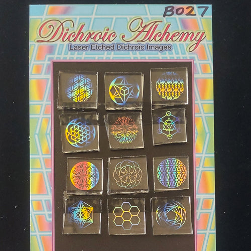 B027: Rainbow Fade Sacred Geometry 3/4 inch Boroimage Themepack COE33 Laser Etched Images for Flameworking.