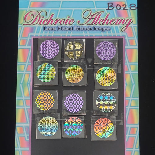 B028: Geometric Patterns 3/4 inch Boroimage Themepack COE33 Laser Etched Images for Flameworking.