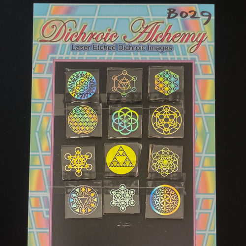 B029: Sacred Geometry 3/4 inch Boroimage Themepack COE33 Laser Etched Images for Flameworking.