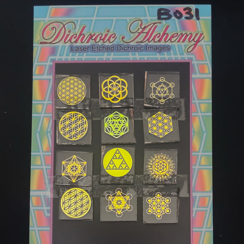 B031: Sacred Geometry Mix 3/4 inch Boroimage Themepack COE33 Laser Etched Images for Flameworking.