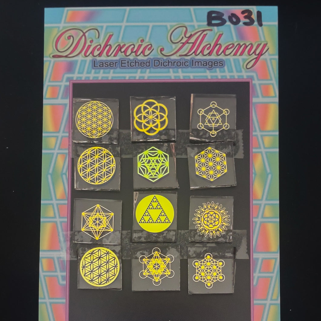 B031: Sacred Geometry Mix 3/4 inch Boroimage Themepack COE33 Laser Etched Images for Flameworking.