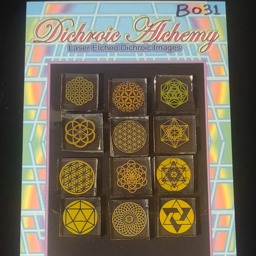 B031: Sacred Geometry Mix 3/4 inch Boroimage Themepack COE33 Laser Etched Images for Flameworking.