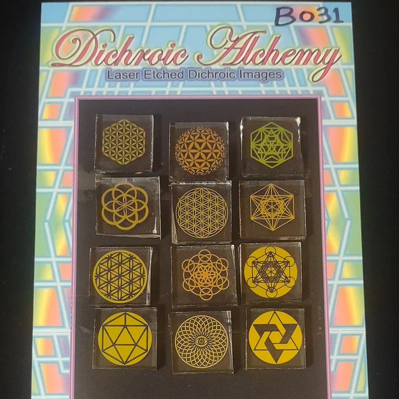 B031: Sacred Geometry Mix 3/4 inch Boroimage Themepack COE33 Laser Etched Images for Flameworking.