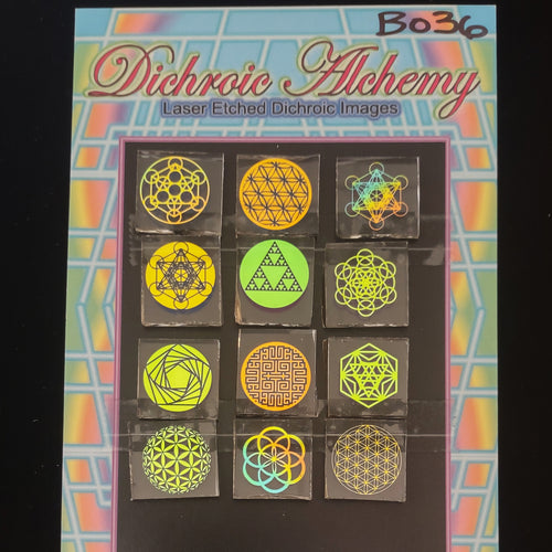 B036: Sacred Geometry 3/4 inch Boroimage Themepack COE33 Laser Etched Images for Flameworking.
