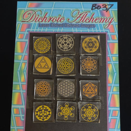 B037: Sacred Geometry 3/4 inch Boroimage Themepack COE33 Laser Etched Images for Flameworking.