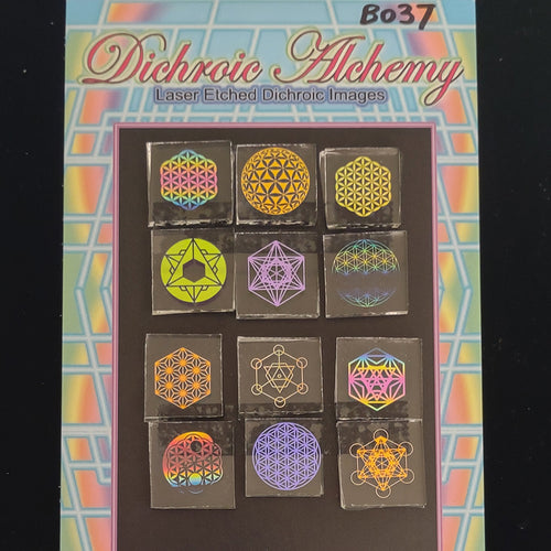 B037: Sacred Geometry RB2 : 3/4 inch Boroimage Themepack COE33 Laser Etched Images for Flameworking.