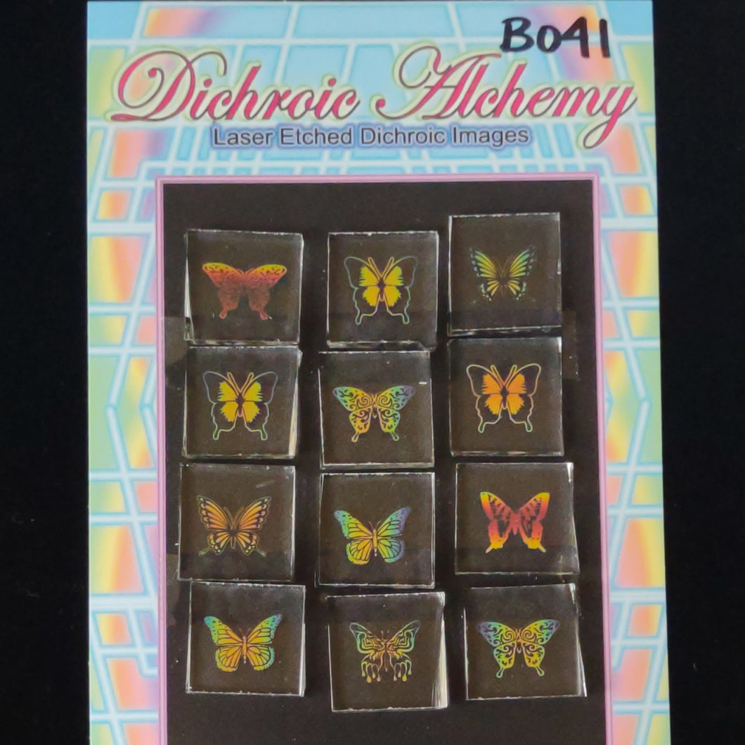 B041: Butterfly Mix 3/4 inch Boroimage Themepack COE33 Laser Etched Images for Flameworking.