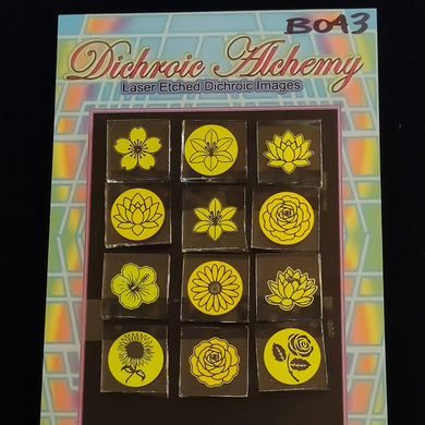 B043: Flowers Mix : 3/4 inch Boroimage Themepack COE33 Laser Etched Images for Flameworking