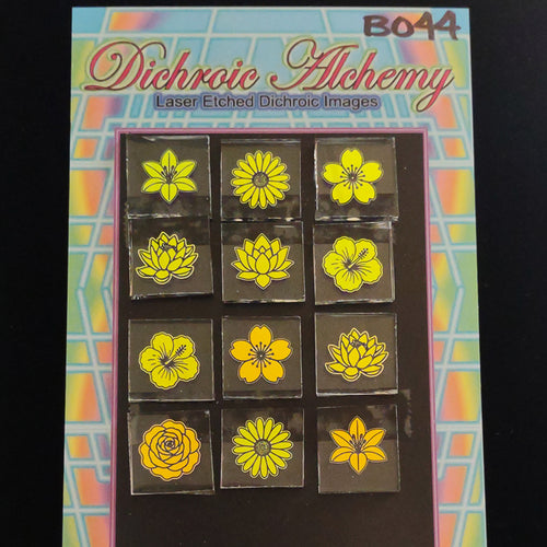 B044: Flowers Mix : 3/4 inch Boroimage Themepack COE33 Laser Etched Images for Flameworking
