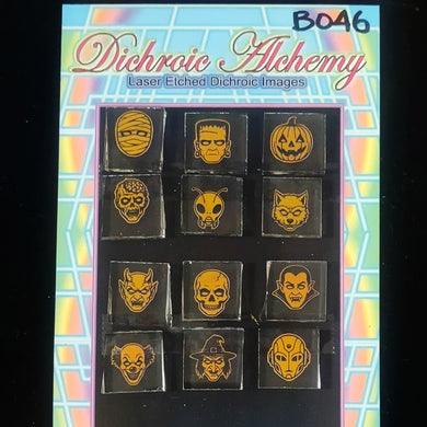 B046: Halloween Assortment : 3/4 inch Boroimage Themepack COE33 Laser Etched Images for Flameworking.