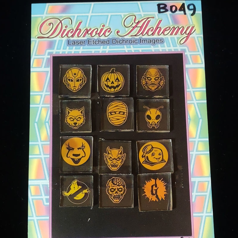 B049: Halloween Assortment : 3/4 inch Boroimage Themepack COE33 Laser Etched Images for Flameworking.