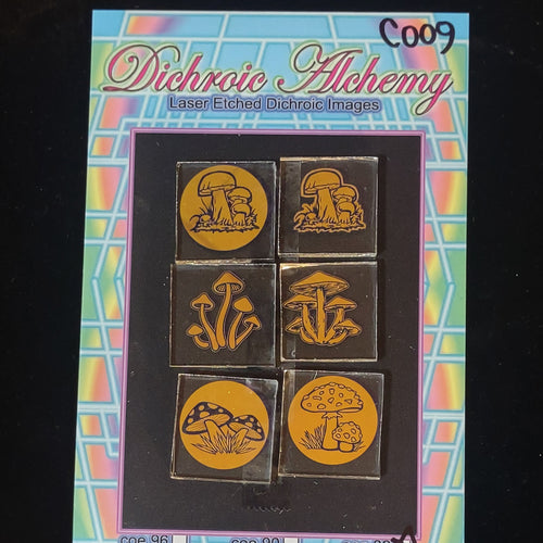 C009: Mushrooms : 1 inch Boroimage Themepack COE33 Laser Etched Images for Flameworking.